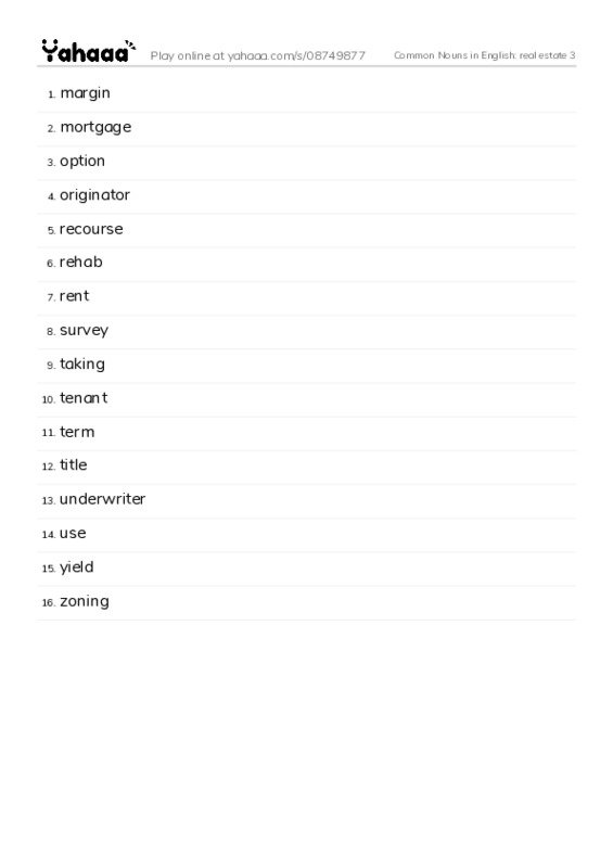 Common Nouns in English: real estate 3 PDF words glossary