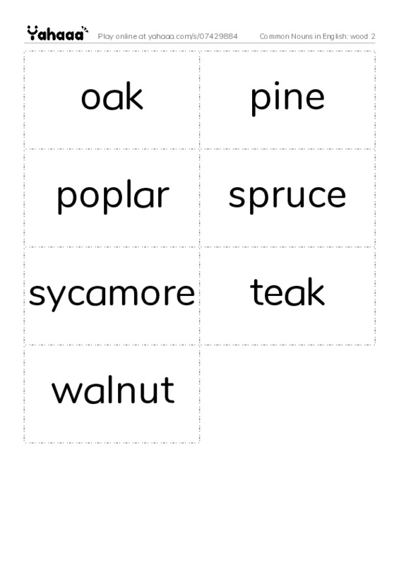 Common Nouns in English: wood 2 PDF two columns flashcards