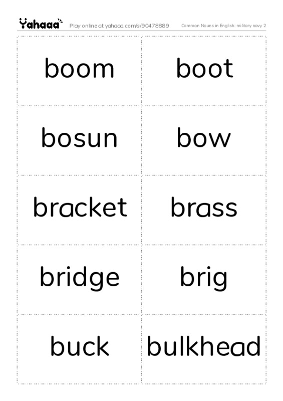 Common Nouns in English: military navy 2 PDF two columns flashcards
