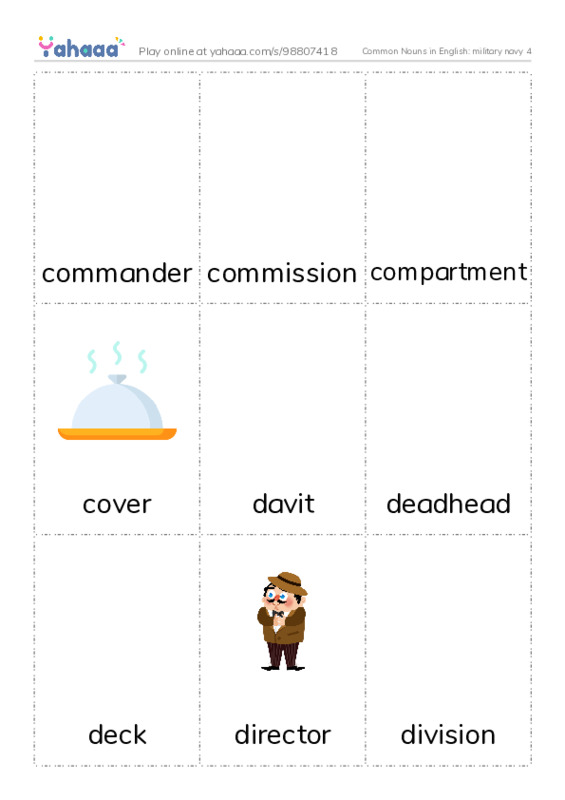 Common Nouns in English: military navy 4 PDF flaschards with images
