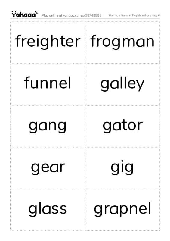 Common Nouns in English: military navy 6 PDF two columns flashcards