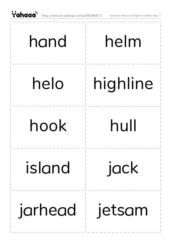 Common Nouns in English: military navy 7 PDF two columns flashcards