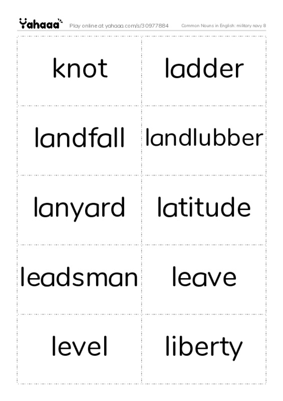 Common Nouns in English: military navy 8 PDF two columns flashcards