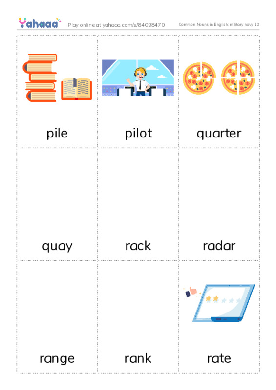 Common Nouns in English: military navy 10 PDF flaschards with images