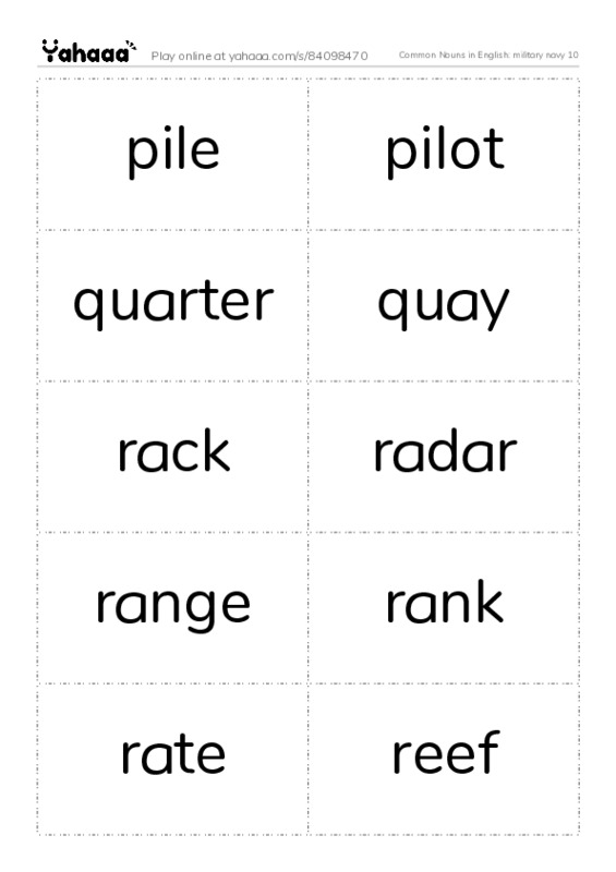 Common Nouns in English: military navy 10 PDF two columns flashcards