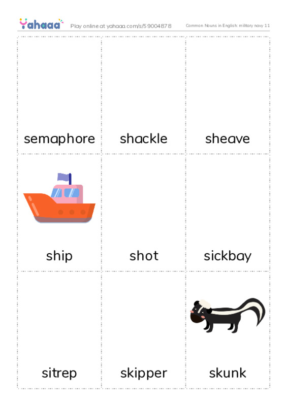 Common Nouns in English: military navy 11 PDF flaschards with images