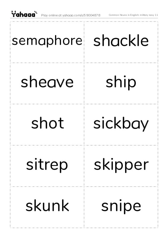 Common Nouns in English: military navy 11 PDF two columns flashcards