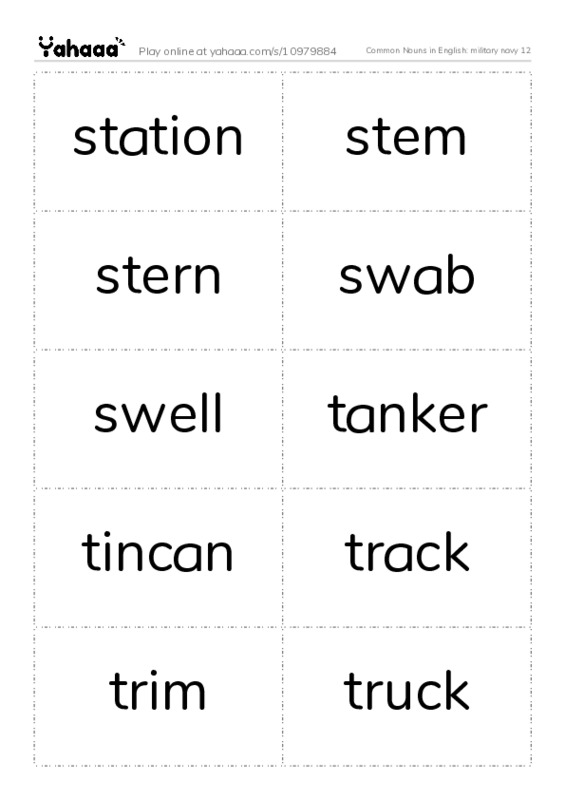 Common Nouns in English: military navy 12 PDF two columns flashcards