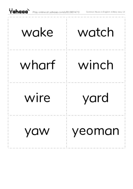 Common Nouns in English: military navy 13 PDF two columns flashcards
