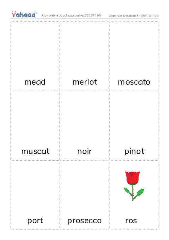 Common Nouns in English: wine 3 PDF flaschards with images