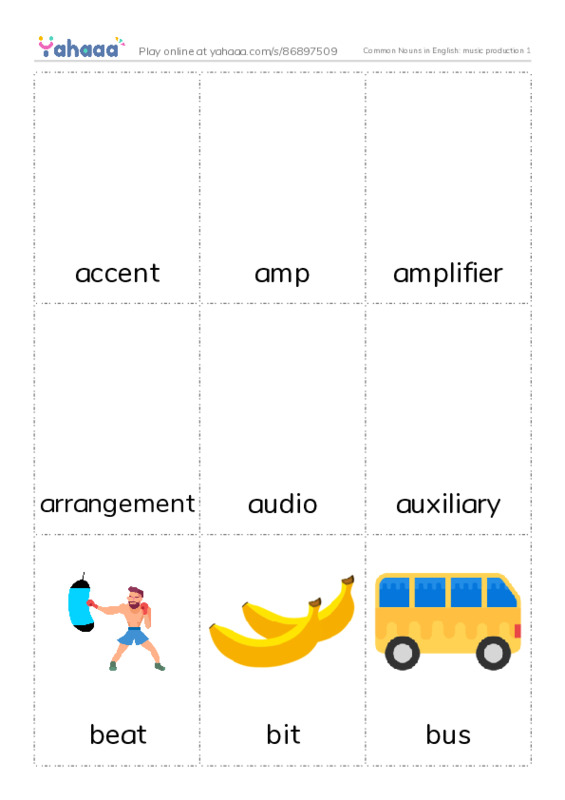 Common Nouns in English: music production 1 PDF flaschards with images