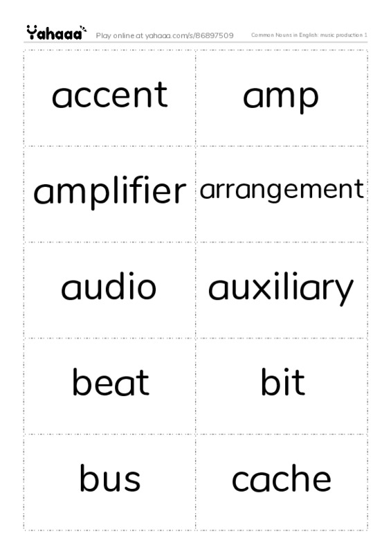 Common Nouns in English: music production 1 PDF two columns flashcards