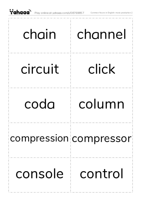 Common Nouns in English: music production 2 PDF two columns flashcards