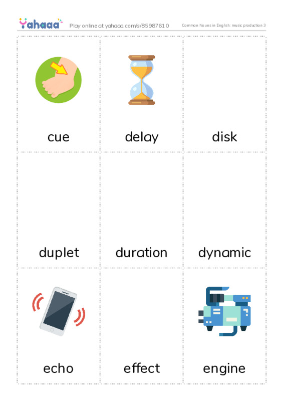 Common Nouns in English: music production 3 PDF flaschards with images