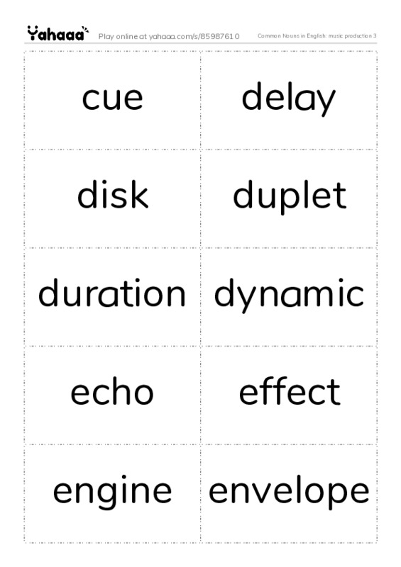 Common Nouns in English: music production 3 PDF two columns flashcards