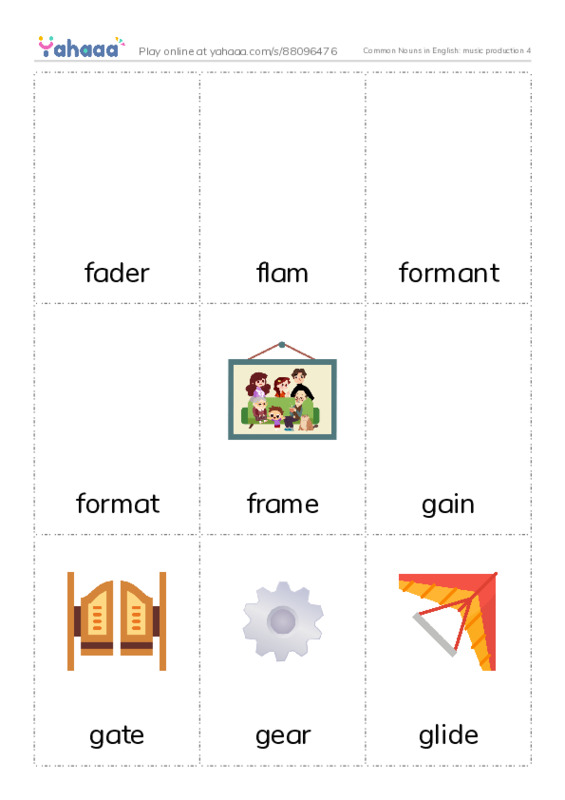 Common Nouns in English: music production 4 PDF flaschards with images