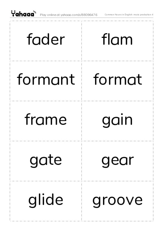 Common Nouns in English: music production 4 PDF two columns flashcards