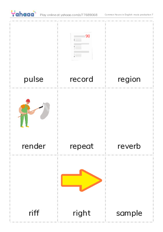 Common Nouns in English: music production 7 PDF flaschards with images