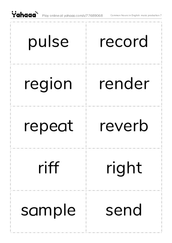 Common Nouns in English: music production 7 PDF two columns flashcards