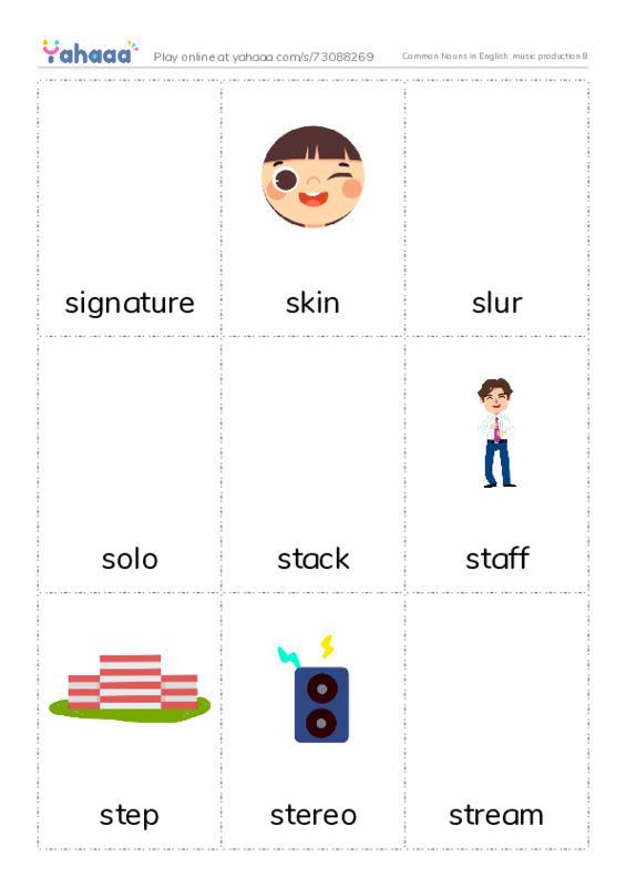 Common Nouns in English: music production 8 PDF flaschards with images
