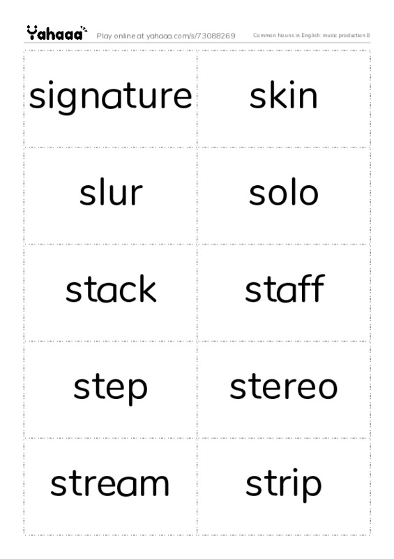 Common Nouns in English: music production 8 PDF two columns flashcards