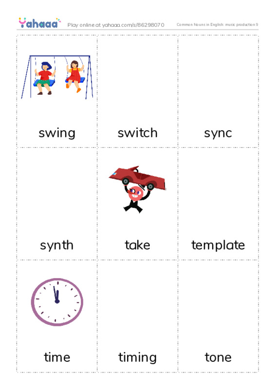 Common Nouns in English: music production 9 PDF flaschards with images