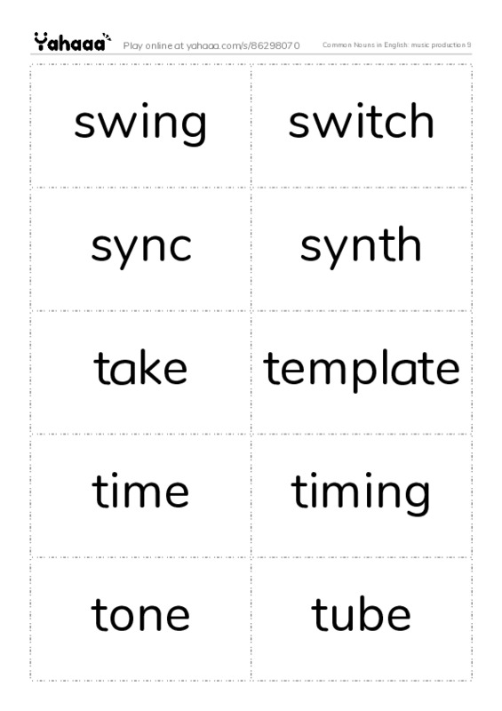 Common Nouns in English: music production 9 PDF two columns flashcards