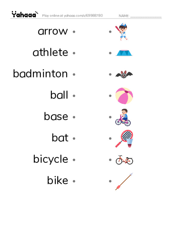 Common Nouns in English: sports 1 PDF link match words worksheet