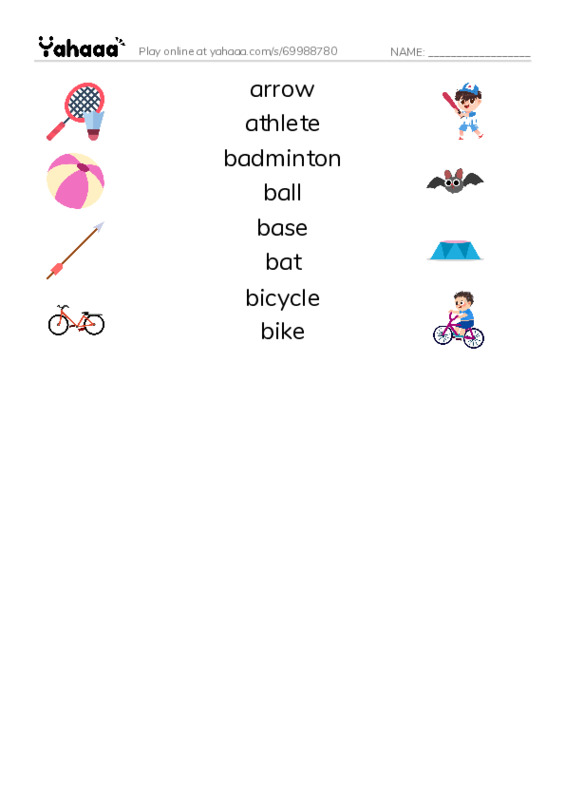 Common Nouns in English: sports 1 PDF three columns match words