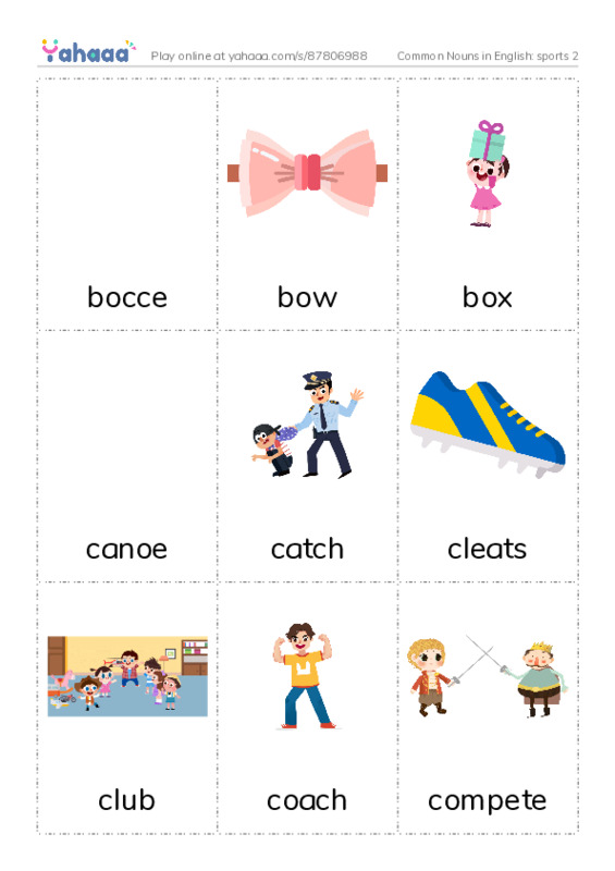 Common Nouns in English: sports 2 PDF flaschards with images