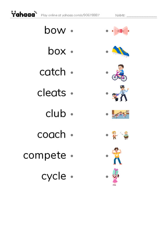 Common Nouns in English: sports 2 PDF link match words worksheet