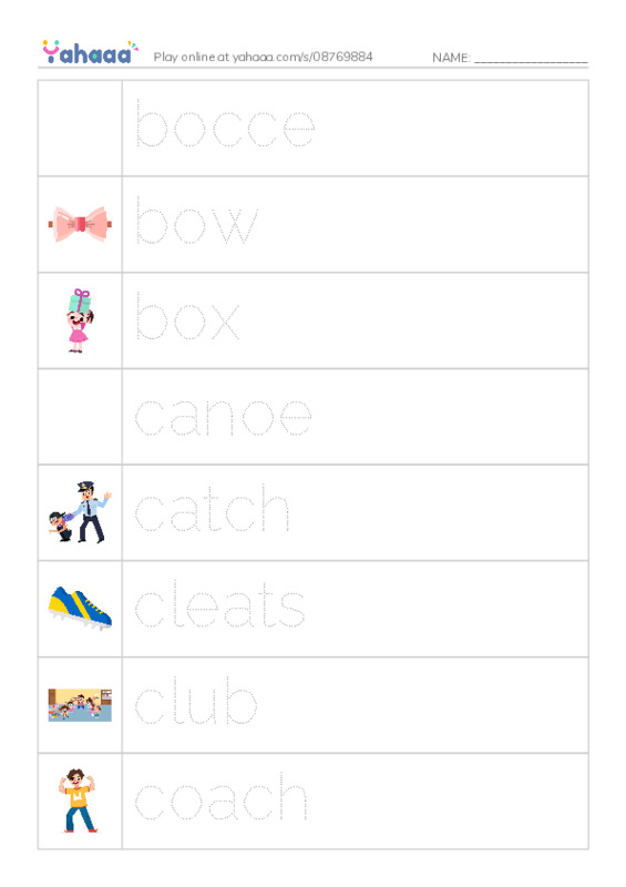 Common Nouns in English: sports 2 PDF one column image words