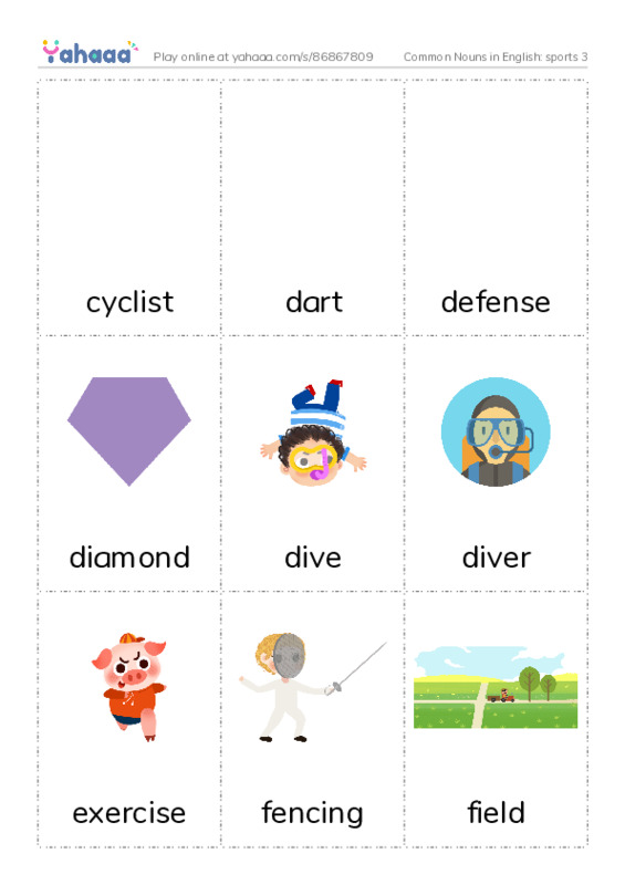 Common Nouns in English: sports 3 PDF flaschards with images