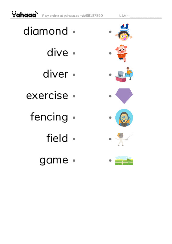 Common Nouns in English: sports 3 PDF link match words worksheet