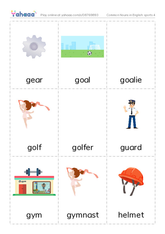 Common Nouns in English: sports 4 PDF flaschards with images