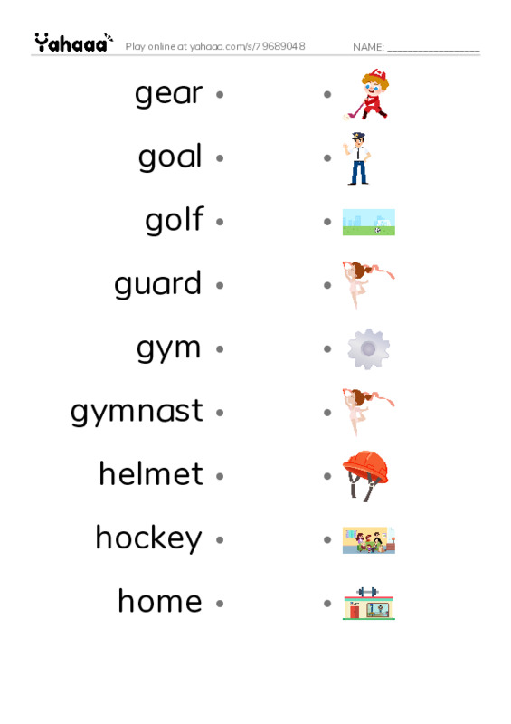 Common Nouns in English: sports 4 PDF link match words worksheet