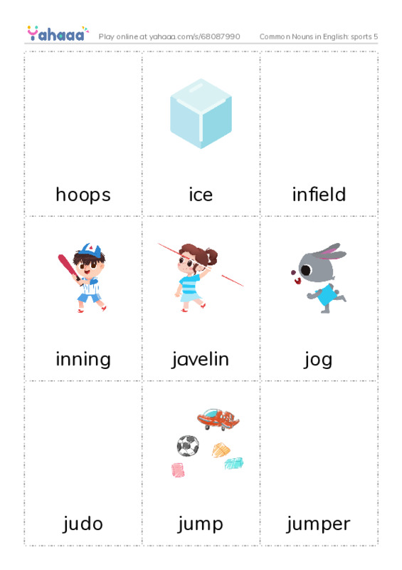 Common Nouns in English: sports 5 PDF flaschards with images