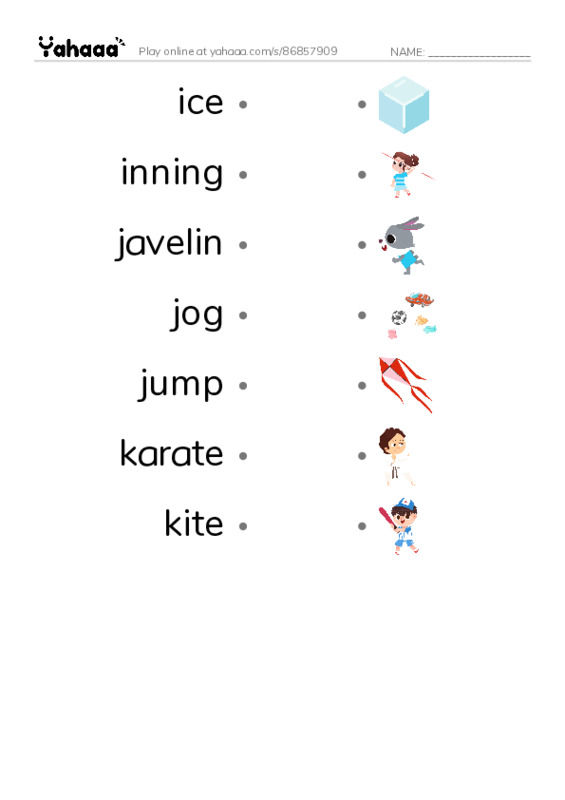 Common Nouns in English: sports 5 PDF link match words worksheet