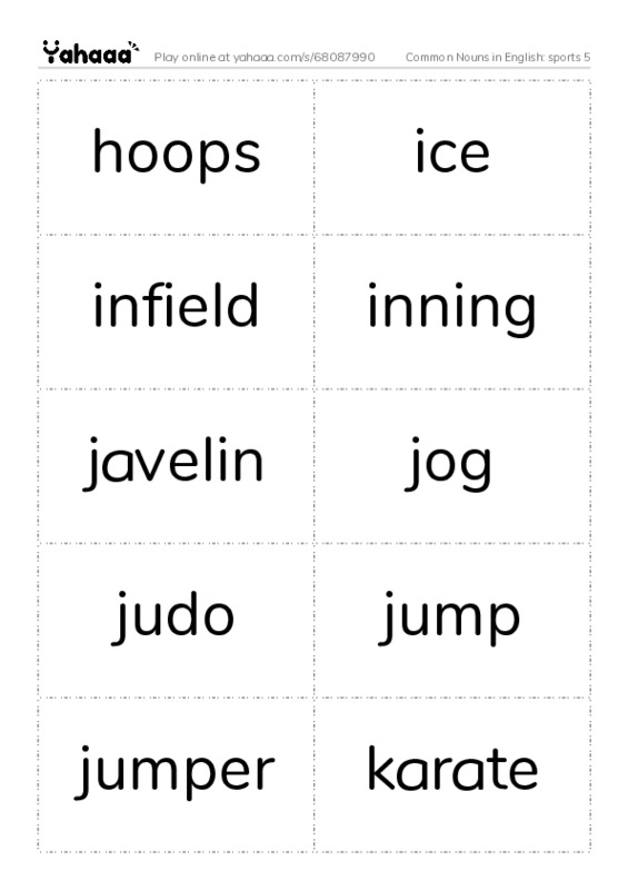 Common Nouns in English: sports 5 PDF two columns flashcards