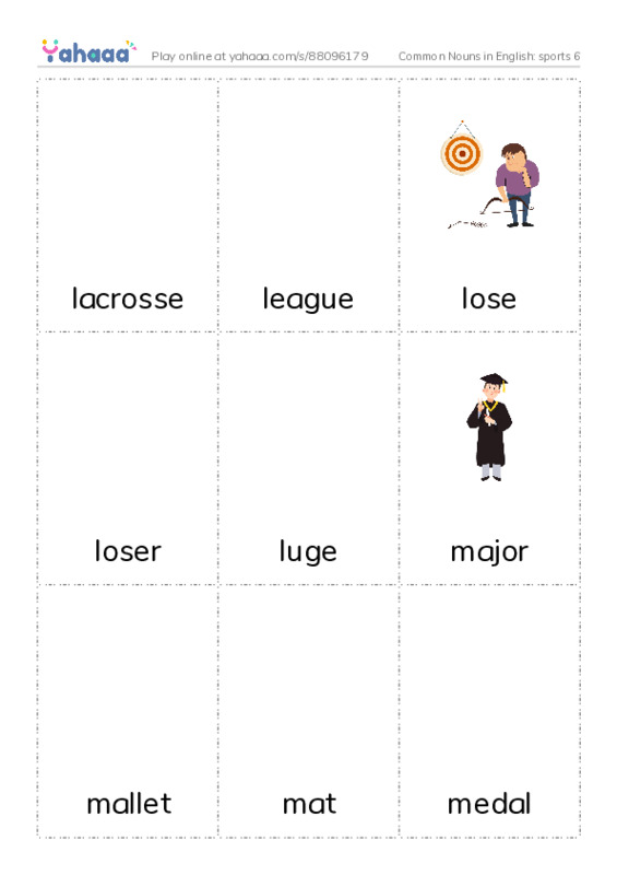 Common Nouns in English: sports 6 PDF flaschards with images