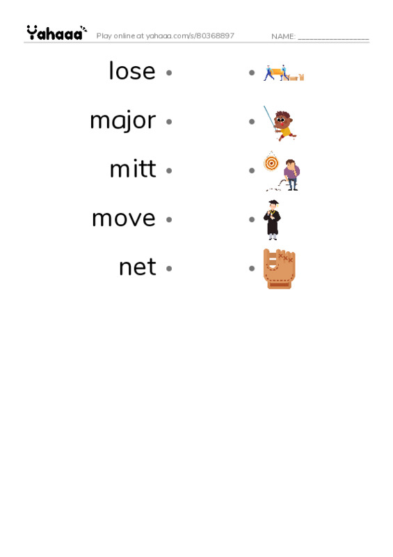 Common Nouns in English: sports 6 PDF link match words worksheet