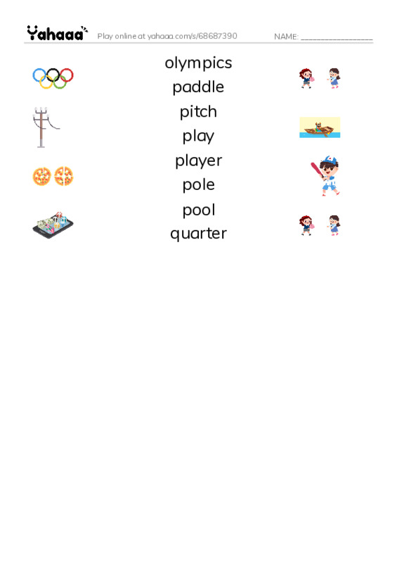 Common Nouns in English: sports 7 PDF three columns match words