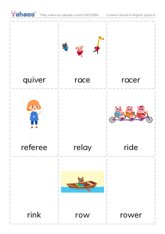 Common Nouns in English: sports 8 PDF flaschards with images