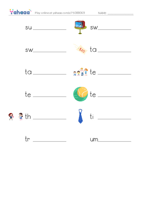 Common Nouns in English: sports 10 PDF worksheet writing row