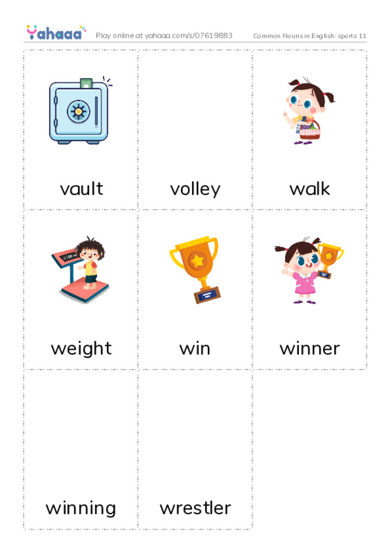 Common Nouns in English: sports 11 PDF flaschards with images