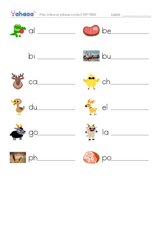 Common Nouns in English: meat 1 PDF worksheet writing row