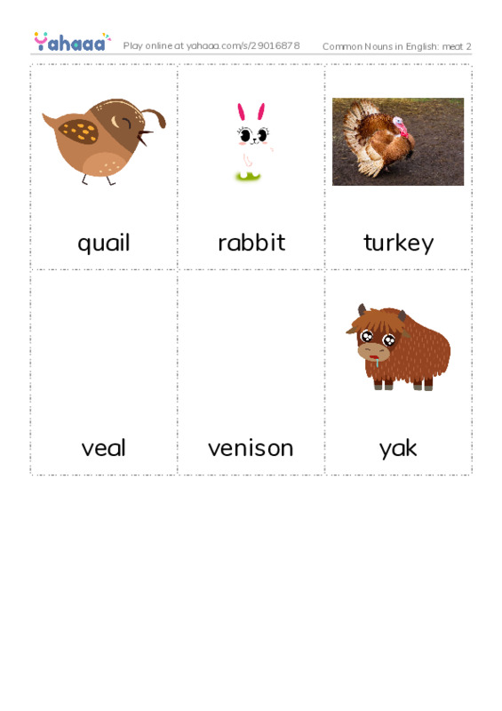 Common Nouns in English: meat 2 PDF flaschards with images