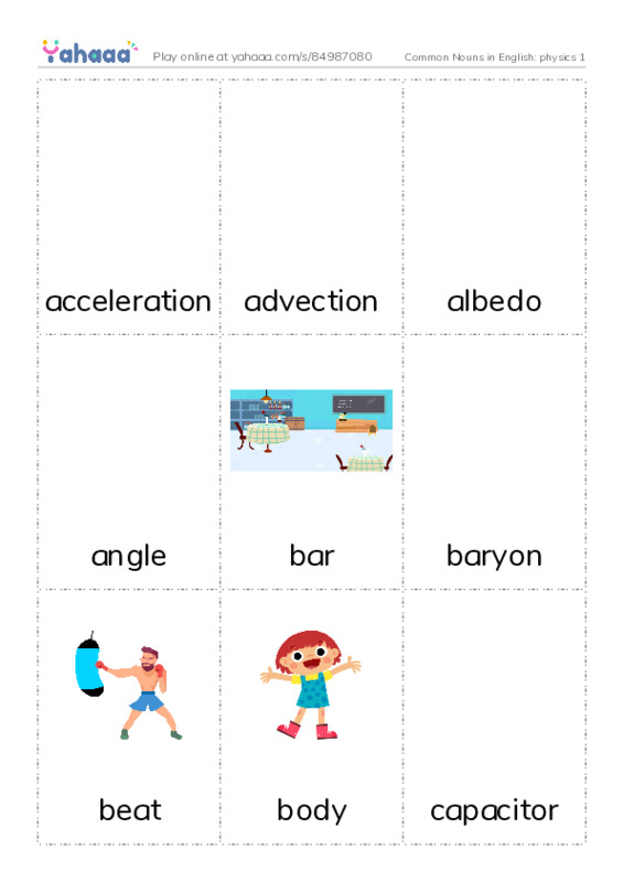 Common Nouns in English: physics 1 PDF flaschards with images