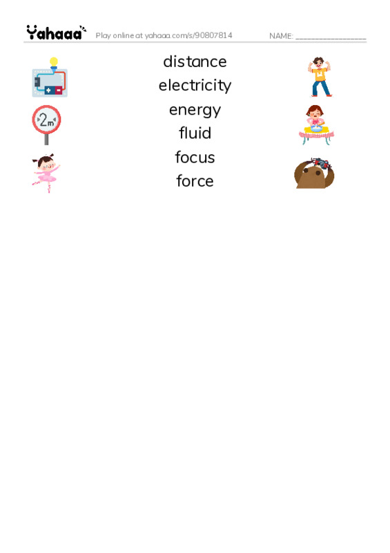 Common Nouns in English: physics 2 PDF three columns match words