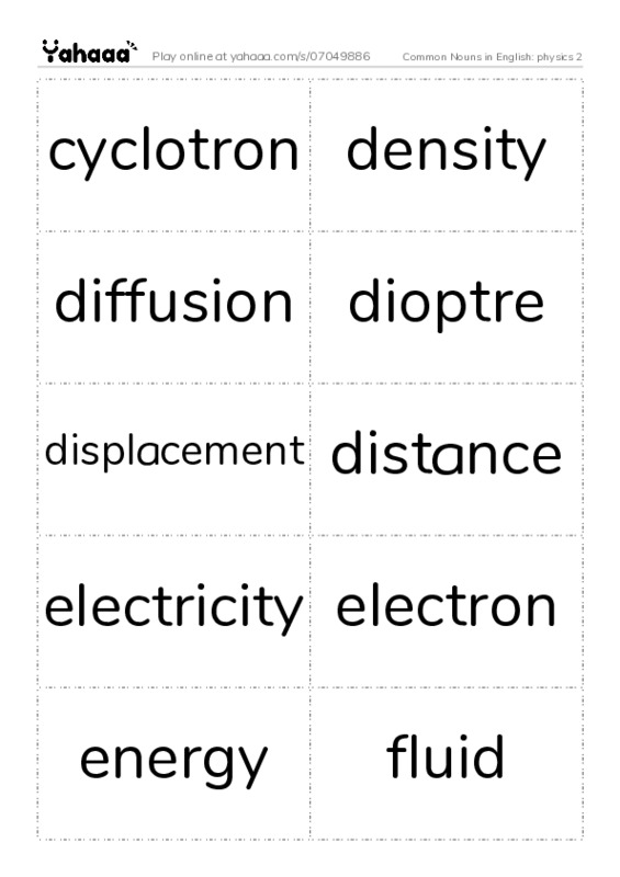 Common Nouns in English: physics 2 PDF two columns flashcards